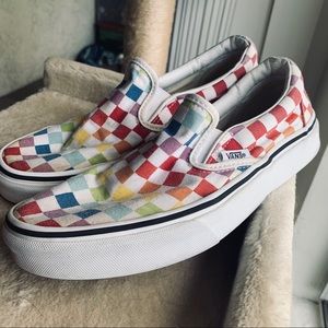 Rainbow Checkered Slip on Vans - Women’s Size 8